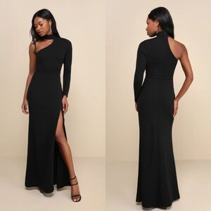 Lulus Keep It Interesting Black Cutout One-Shoulder Maxi Dress S Wedding Party